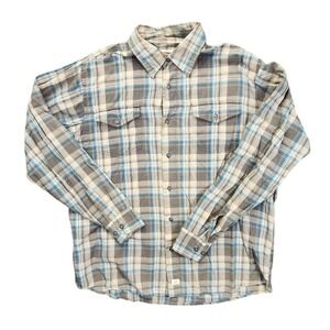 Wrangler Jeans Co Men Large Plaid Button Down Shirt Blue Grey Long Sleeve Cotton